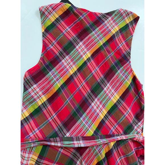 Lauren Ralph Lauren Pink Multi Plaid Crinkle Cotton Sleeveless Dress Size 8 NWT - Picture 9 of 12